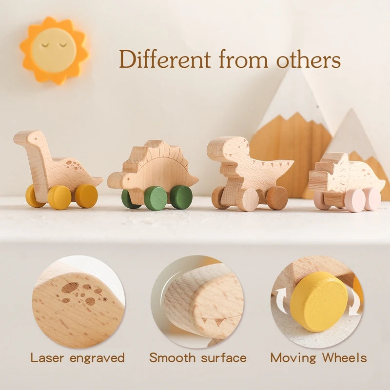 Nook & Nurture Wooden Montessori Toys – Dinosaur & Car Set