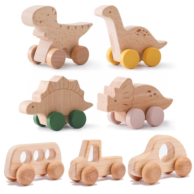 Nook & Nurture Wooden Montessori Toys – Dinosaur & Car Set