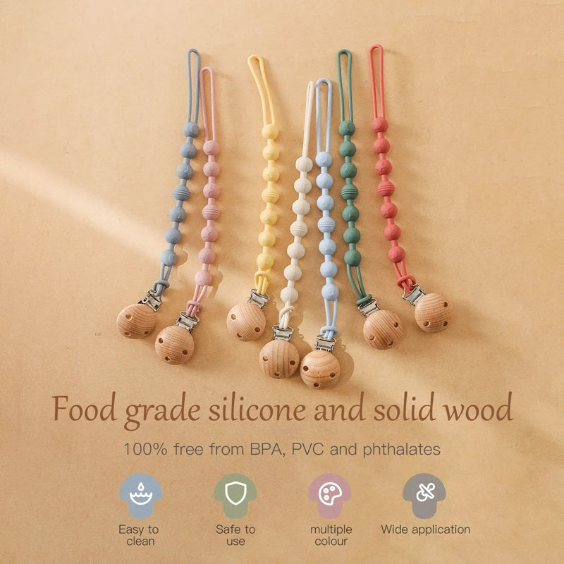 Nook & Nurture Wooden Pacifier Clip & Silicone Teething Chain