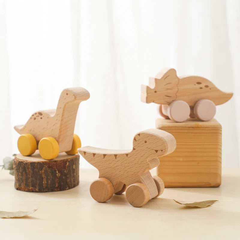 Nook & Nurture Wooden Montessori Toys – Dinosaur & Car Set