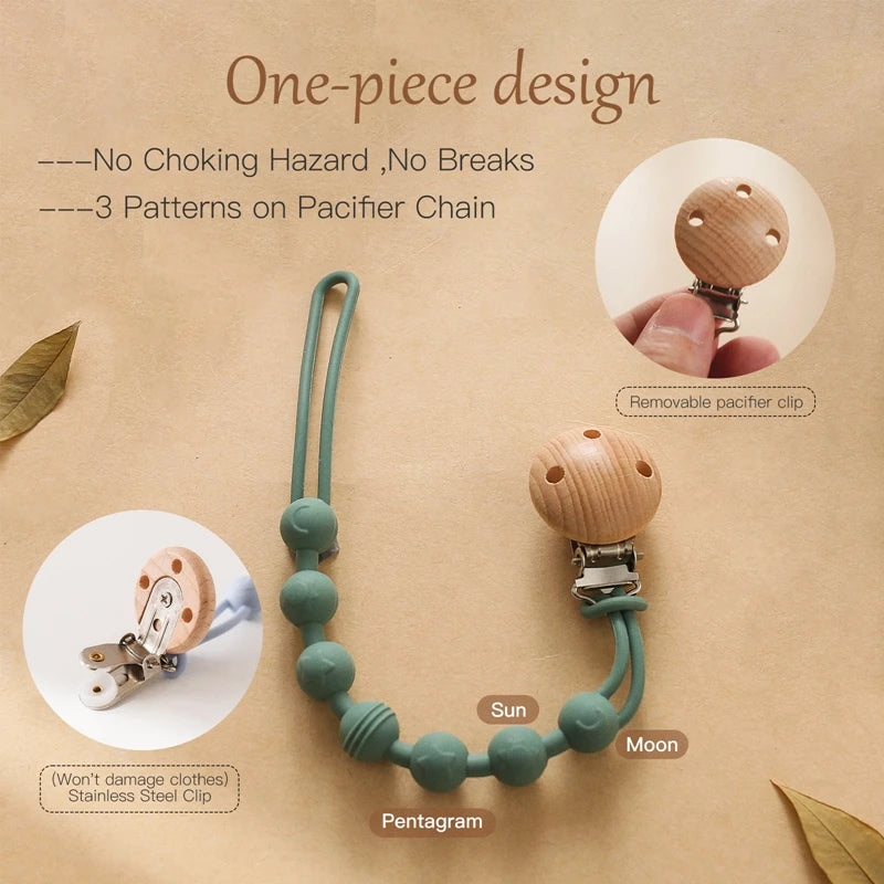 Nook & Nurture Wooden Pacifier Clip & Silicone Teething Chain